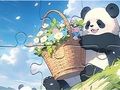 游戏拼图：篮子花熊猫 在线