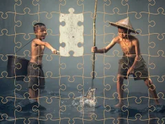 游戏Children Fishing Teamwork Jigsaw在线