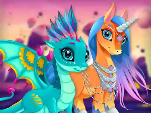 游戏Cute Unicorns And Dragons Puzzle在线