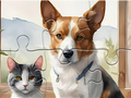 游戏拼图游戏：油画狗和猫 在线