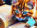 游戏拼图游戏：猫读书 在线