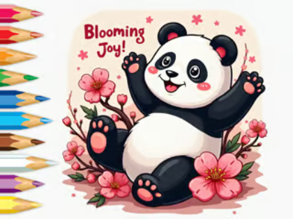 游戏涂色本：小熊猫樱花 在线